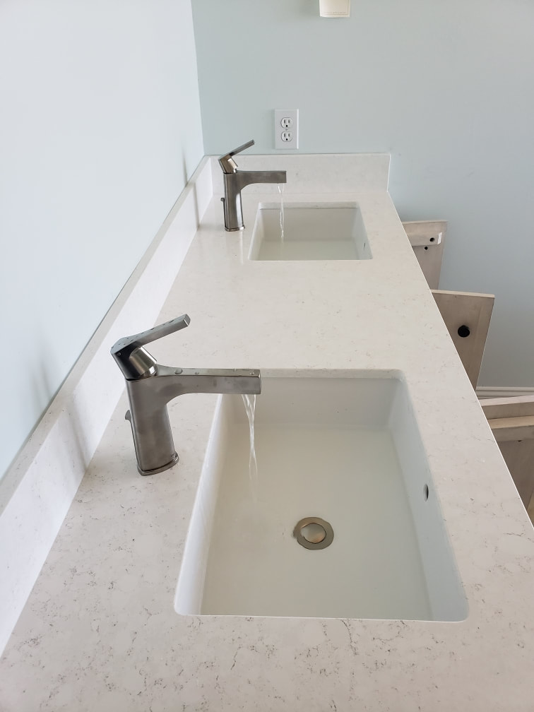Lake Wildwood Penn Valley, CA Residential Bathroom Nickel  Fixtures and White Double Sink Vanity Remodel