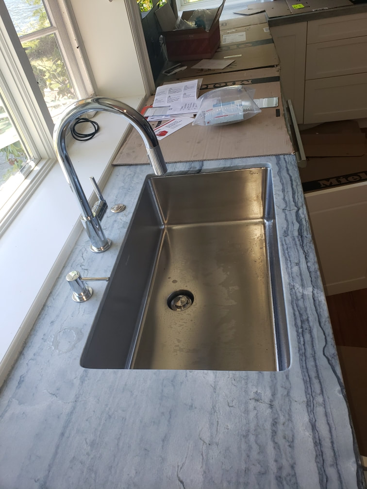 Nevada City, CA Residential Kitchen Remodel Pull Down Nickel Sink Faucet and Stainless Sink