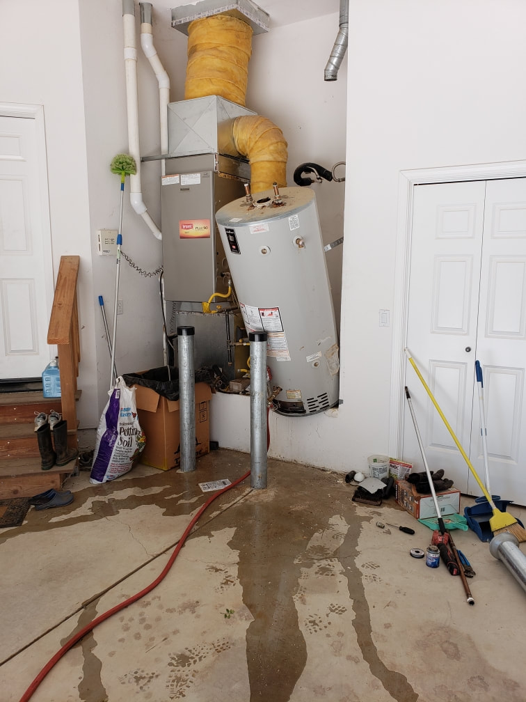 Standard Propane Water Heater Tank leak all over garage floor spilling water every where Rough and Ready, CA