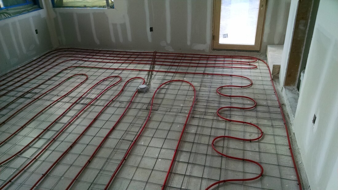 Radiant hydronic heating system with PEX pipe installed in the concrete foundation of home in Penn valley, CA