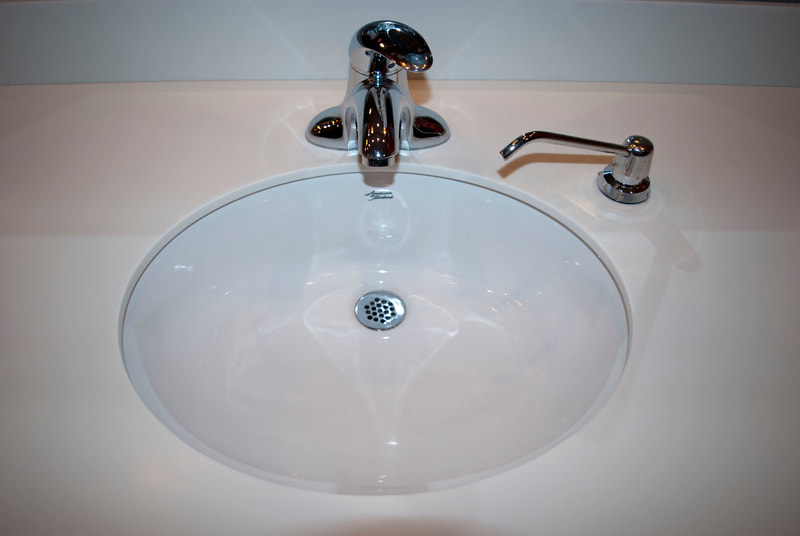 Center For the Arts Grass Valley Remodel Women's Bathroom Sink Nickel Fixture Soap Dispenser Drain