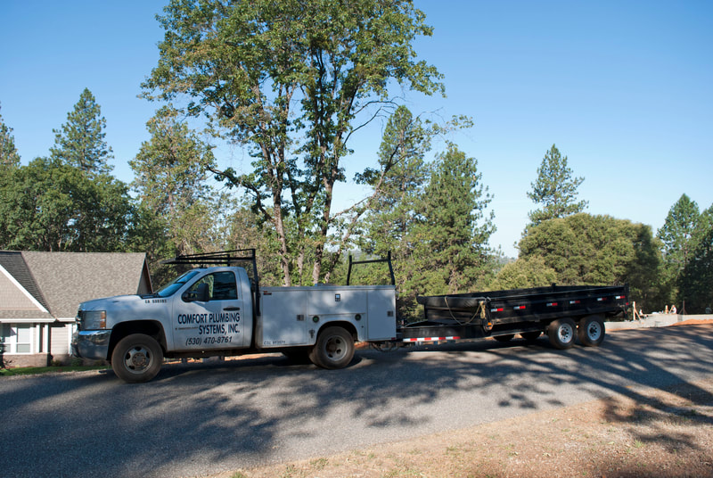 Grass Valley, CA Residential New Driveway Excavation with Company Truck and Trailer parked